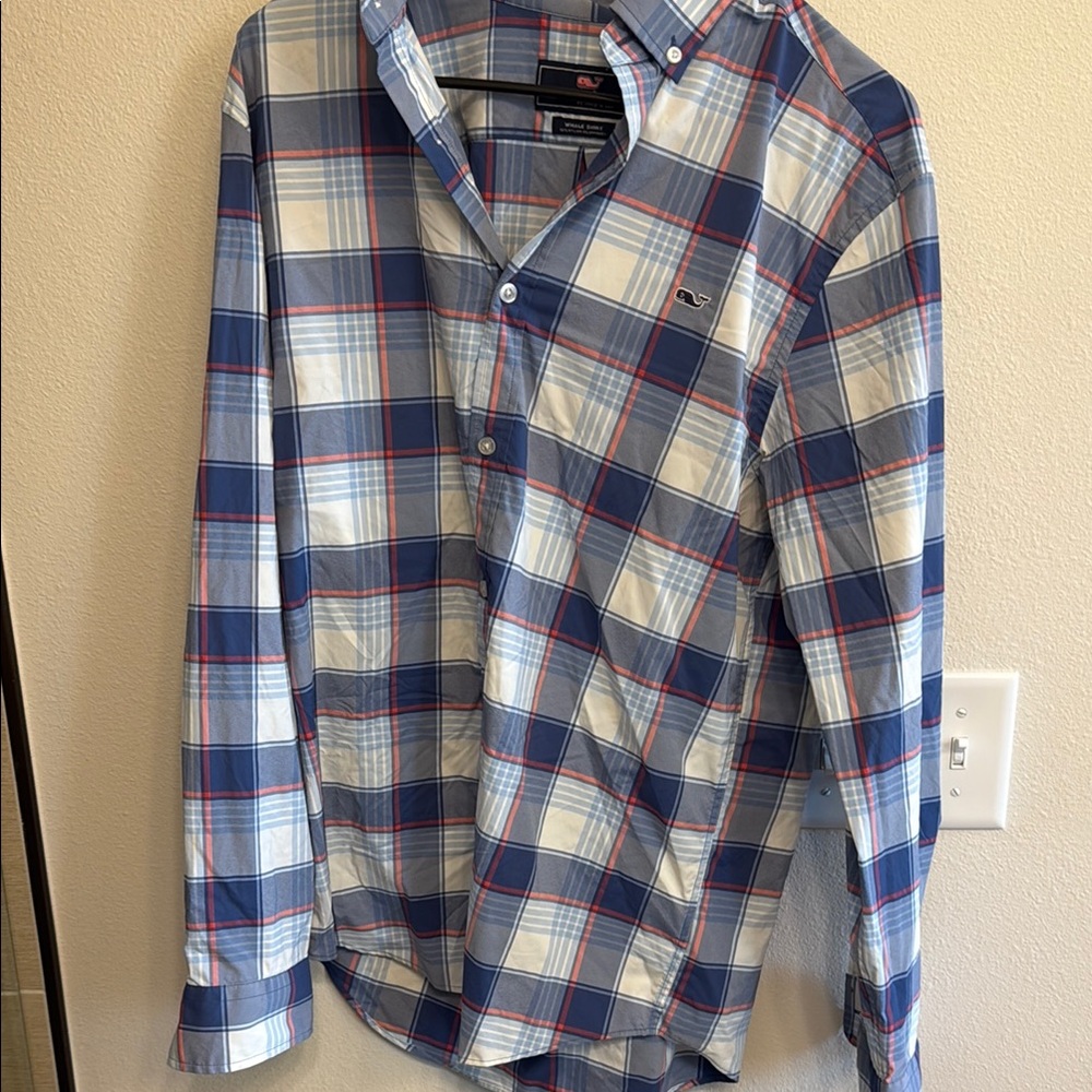 Vineyard Vines Blue and Salmon Pink Checkered Shirt